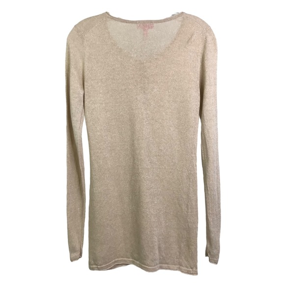 Lilly Pulitzer Women's Long Cardigan Sweater Metallic‎ Beige Button-Up Linen XS - Picture 3 of 10